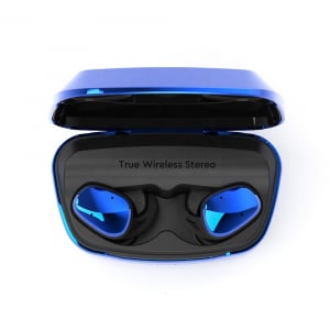 Casti bluetooth Premium TWS 702 fara fir (wireless), control audio, handsfree, rezistente la apa IPX5, metalic blue [1]