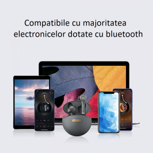 Casti bluetooth Hi-Fi TWS Melofun PowerPods fara fir (wireless), control audio, handsfree, rezistente la apa IPX5, black [1]