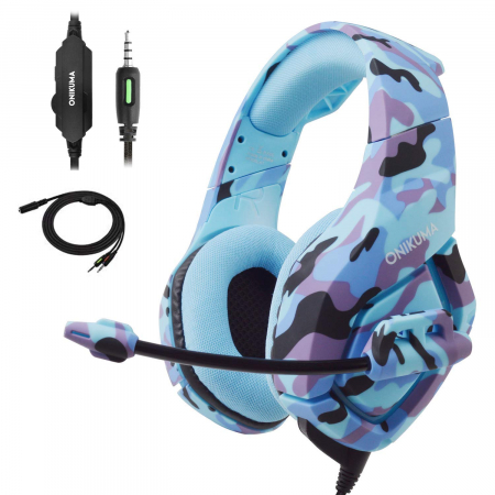 Casti Gaming DC-Onikuma K1, Surround Sound 7.1, Microfon Noise Cancelling, Zero Ear Pressure, Multi Platform -Camouflage  Albastru [5]