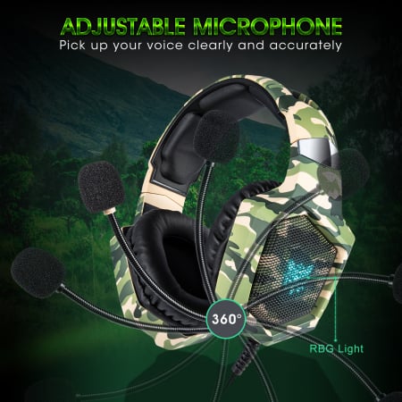 Casti Gaming DC-Onikuma K8 , Surround Sound 7.1, Microfon Noise Cancelling, Bass Vibration, Zero Ear Pressure, Multi Platform, Camouflage Verde [2]
