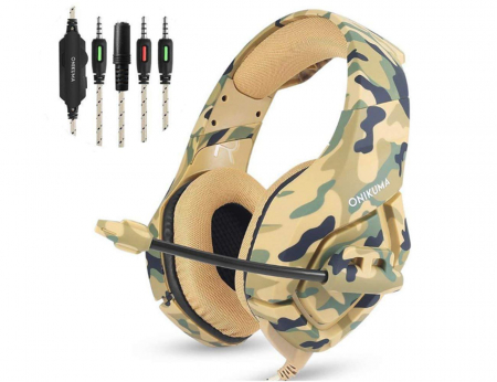 Casti Gaming - Casti Gaming Onikuma K1 PRO, Microfon Noise Cancelling, Zero Ear Pressure, Multi Platform - Camuflaj galben