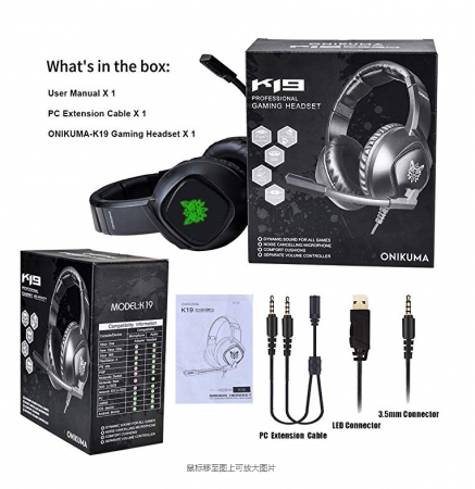 Casti Gaming Onikuma K19 Profesionale, Iluminare RGB, Surround Sound 7.1, Microfon Noise Cancelling, Zero Ear Pressure - Negru [4]