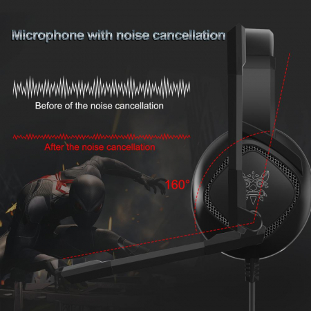 Casti Gaming Onikuma K19 Profesionale, Iluminare RGB, Surround Sound 7.1, Microfon Noise Cancelling, Zero Ear Pressure - Negru [3]
