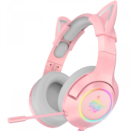 Casti gaming Onikuma K9 Proffesional, RGB Pink cat ears- removable [0]