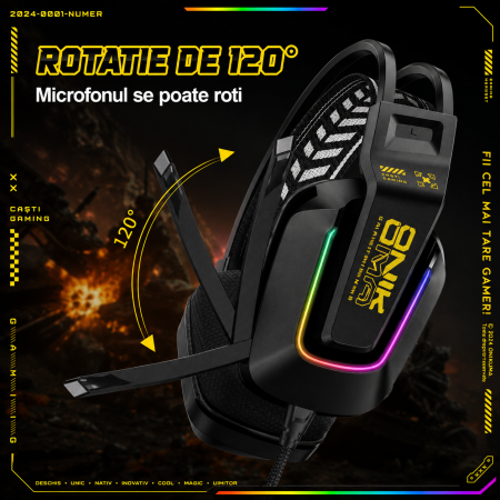 Casti Gaming Onikuma X13 Profesionale, Iluminare RGB, Microfon Noise Cancelling, Zero Ear Pressure, Multi Platform - Negru [6]
