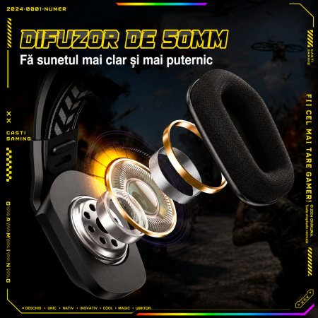 Casti Gaming Onikuma X13 Profesionale, Iluminare RGB, Microfon Noise Cancelling, Zero Ear Pressure, Multi Platform - Negru [5]