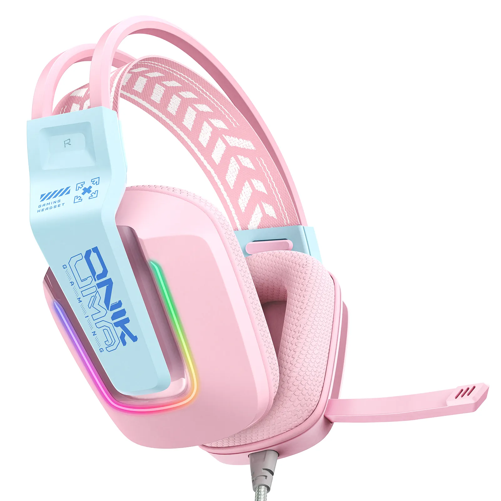 Casti Gaming - Casti Gaming Onikuma X13 Profesionale, Iluminare RGB, Microfon Noise Cancelling, Zero Ear Pressure, Multi Platform - Roz