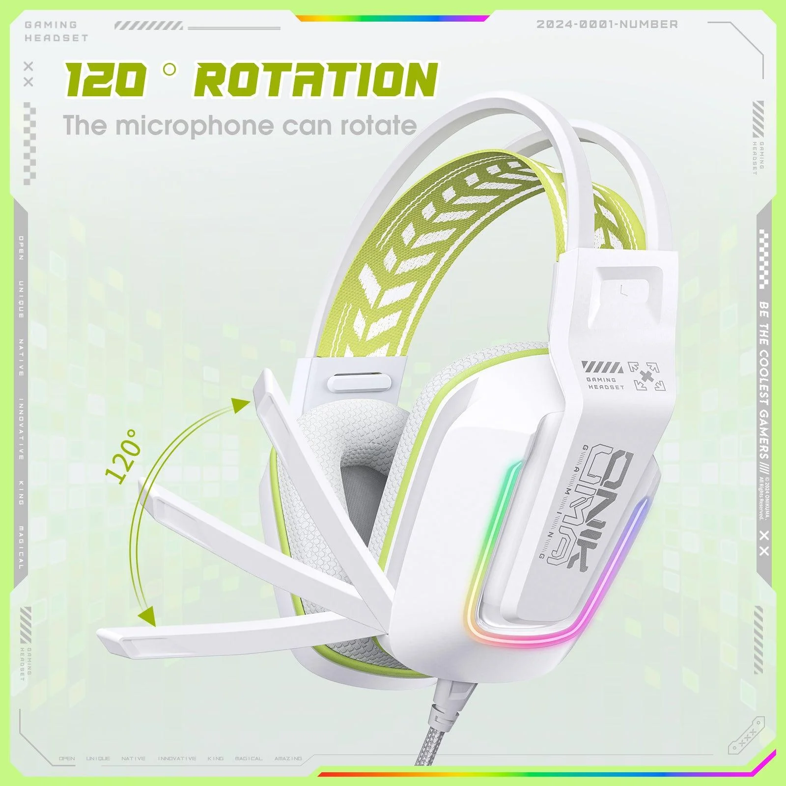 Casti Gaming Onikuma X13 Profesionale, Iluminare RGB, Microfon Noise Cancelling, Zero Ear Pressure, Multi Platform - Alb [2]