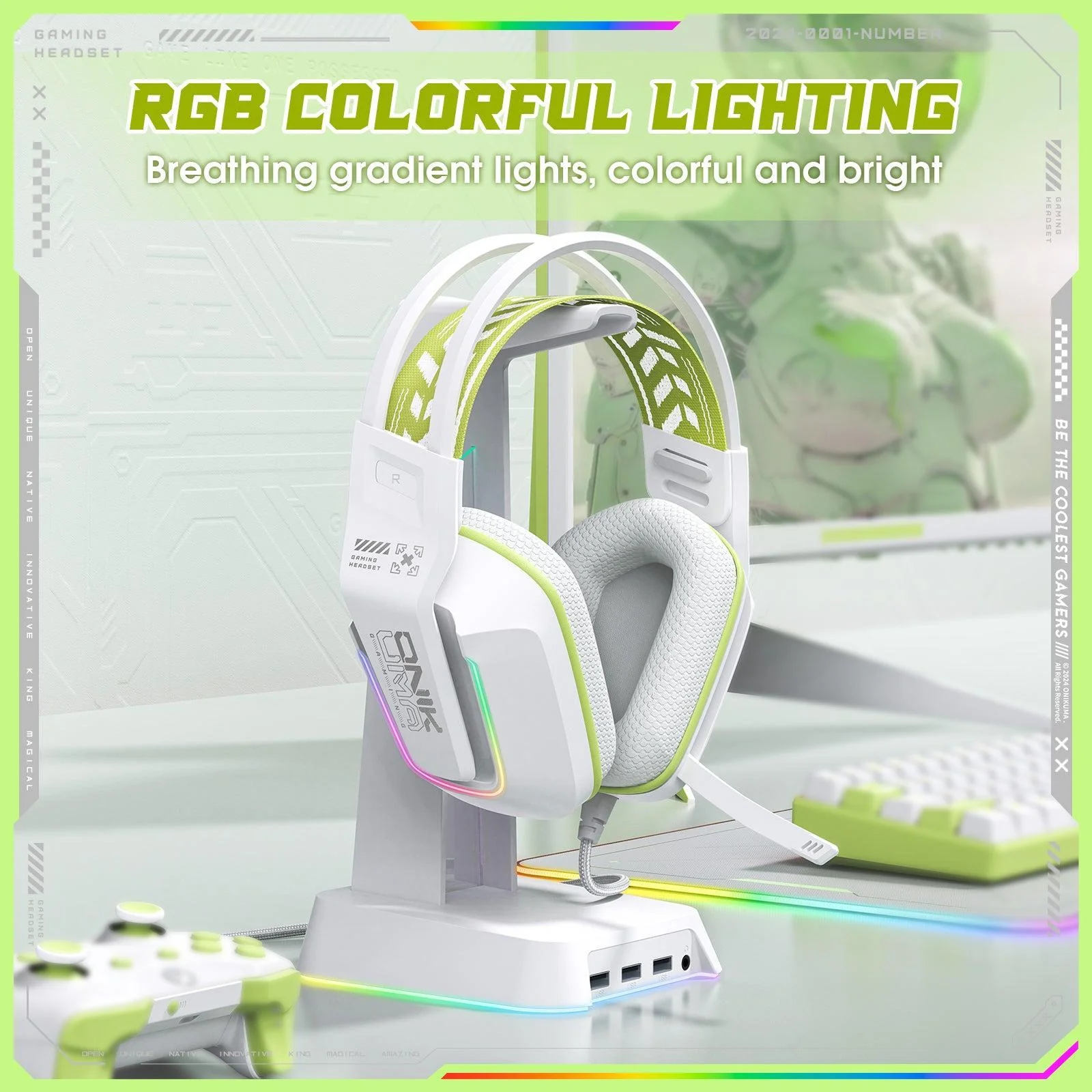 Casti Gaming Onikuma X13 Profesionale, Iluminare RGB, Microfon Noise Cancelling, Zero Ear Pressure, Multi Platform - Alb [4]