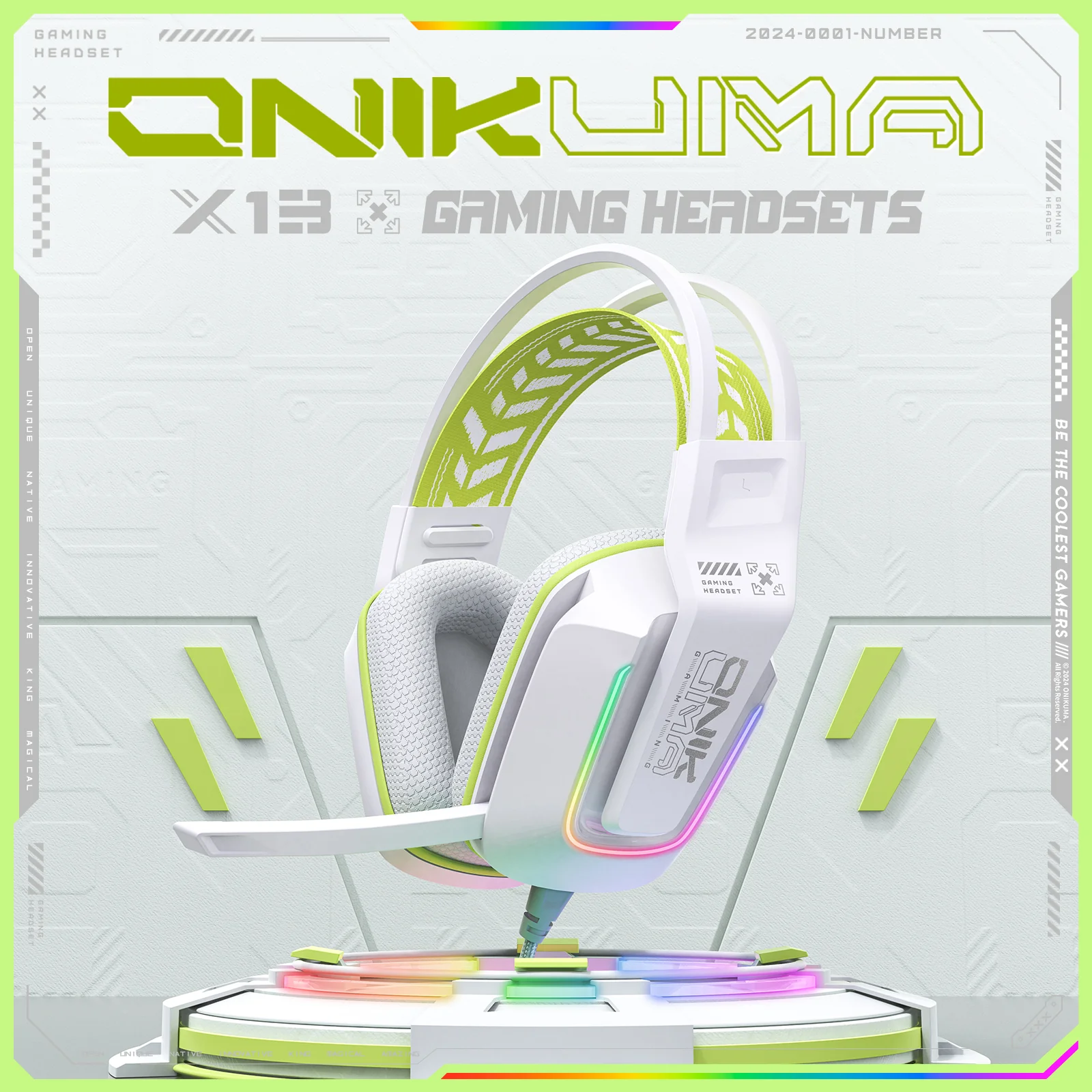 Casti Gaming Onikuma X13 Profesionale, Iluminare RGB, Microfon Noise Cancelling, Zero Ear Pressure, Multi Platform - Alb [1]