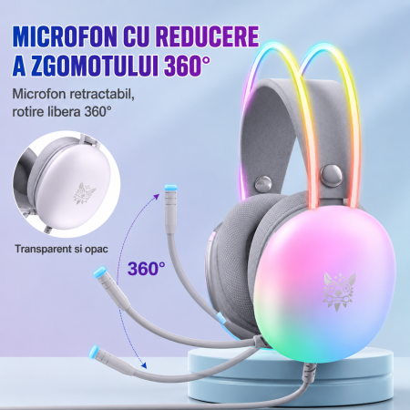 Casti Gaming Onikuma X25 Negru, RGB, Difuzoare 50 mm, Sunet Stereo 3D, Microfon cu Anulare Zgomot 360°, Memory Foam, Jack 3.5 mm + USB, Compatibile PC, PS5, PS4, Xbox, Switch, Mac [4]