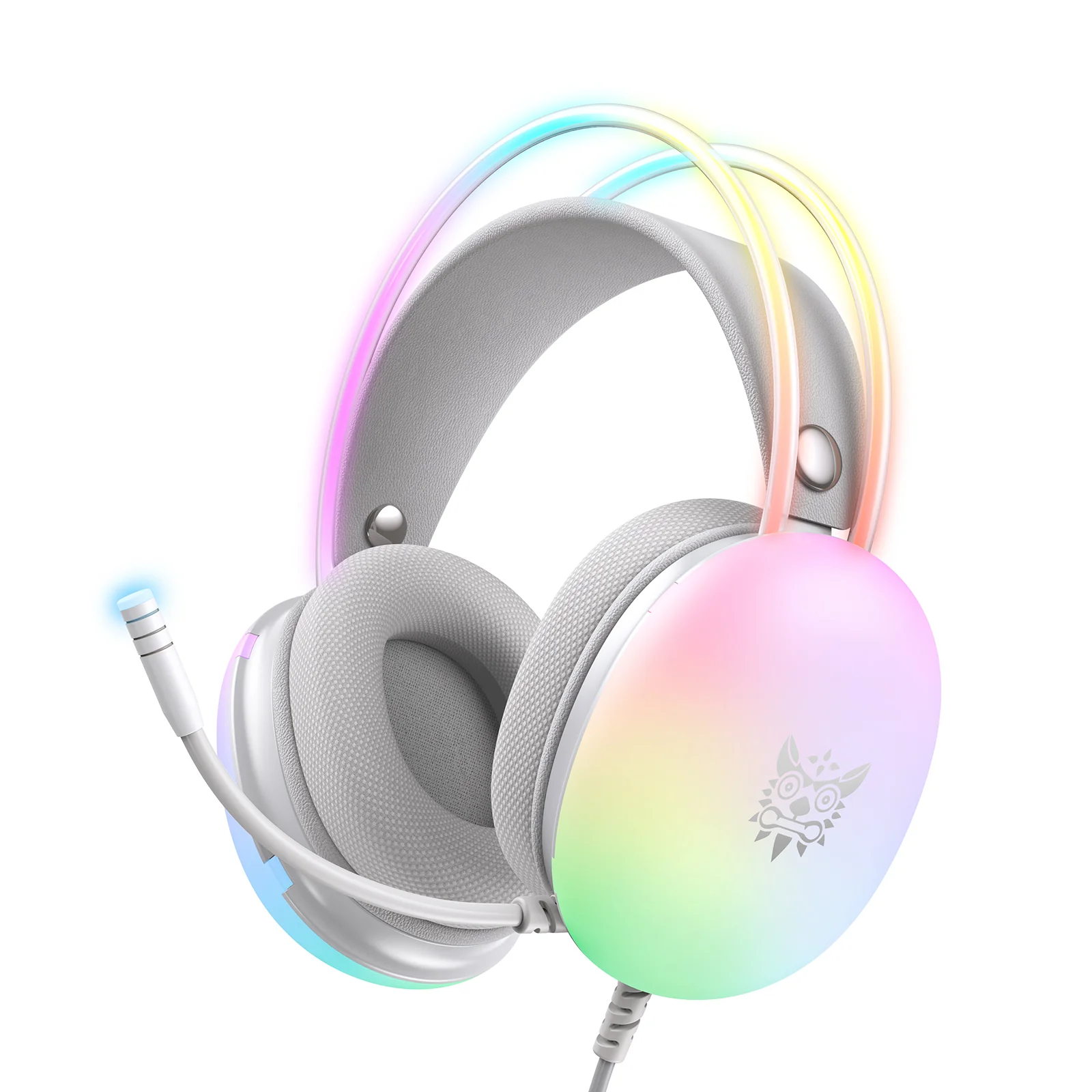 Casti Gaming - Casti Gaming Onikuma X25 Profesionale, Iluminare RGB, Microfon Noise Cancelling, Zero Ear Pressure, Multi Platform - Alb
