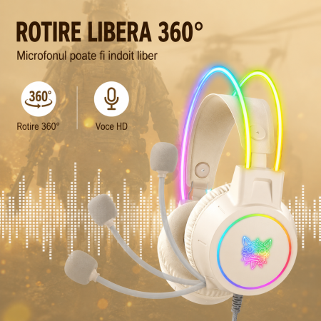 Casti Gaming ONIKUMA X15 PRO, 50MM, Microfon Noise Cancelling, Iluminare RGB, Design Ergonomic, Audio Surround Stereo, Bej [9]