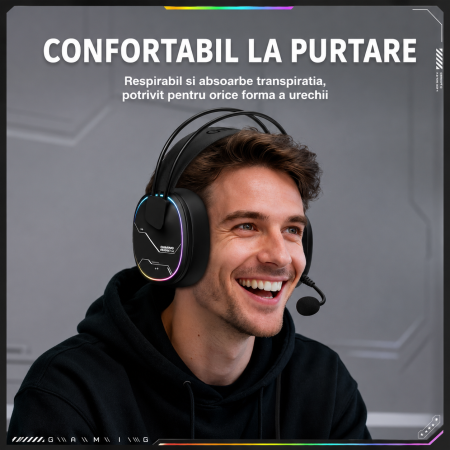 Casti Gaming ONIKUMA X91, RGB, Microfon HD cu Anulare Zgomot, Difuzoare 50 mm, USB + Jack 3.5 mm, Compatibile PC, PS4, Nintendo Switch, Telefon, Mac, Negru [3]