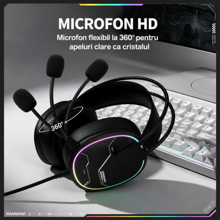 Casti Gaming ONIKUMA X91, RGB, Microfon HD cu Anulare Zgomot, Difuzoare 50 mm, USB + Jack 3.5 mm, Compatibile PC, PS4, Nintendo Switch, Telefon, Mac, Negru [5]