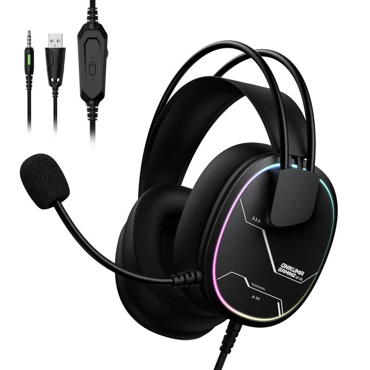 Casti Gaming - Casti Gaming ONIKUMA X91, RGB, Microfon HD cu Anulare Zgomot, Difuzoare 50 mm, USB + Jack 3.5 mm, Compatibile PC, PS4, Nintendo Switch, Telefon, Mac, Negru