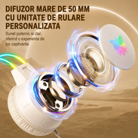 Casti Gaming ONIKUMA X15 PRO, 50MM, Microfon Noise Cancelling, Iluminare RGB, Design Ergonomic, Audio Surround Stereo, Bej [8]