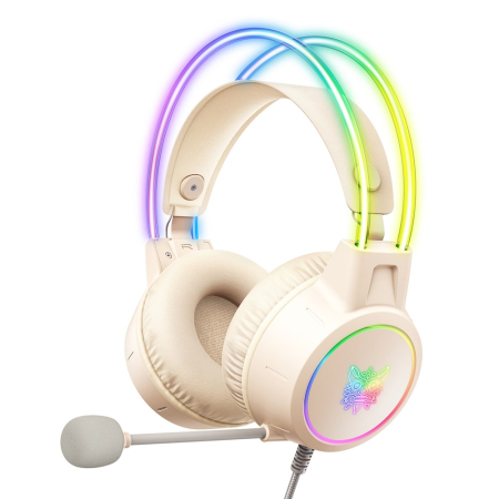 Casti Gaming - Casti Gaming ONIKUMA X15 PRO, 50MM, Microfon Noise Cancelling, Iluminare RGB, Design Ergonomic, Audio Surround Stereo, Bej