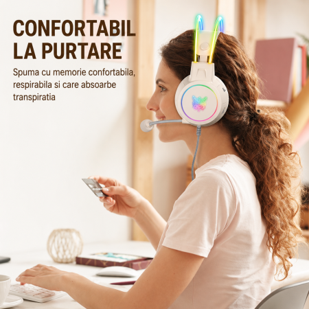 Casti Gaming ONIKUMA X15 PRO, 50MM, Microfon Noise Cancelling, Iluminare RGB, Design Ergonomic, Audio Surround Stereo, Bej [6]