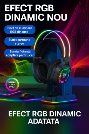 Casti Gaming ONIKUMA X22, RGB, Microfon Omnidirectional cu Noise Reduction, Difuzoare 50 mm, USB + Jack 3.5 mm, Control pe Cablu, 1.8 m, Negru [3]