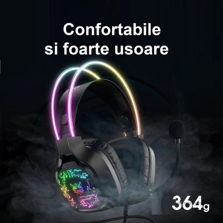 Casti Gaming ONIKUMA X22, RGB, Microfon Omnidirectional cu Noise Reduction, Difuzoare 50 mm, USB + Jack 3.5 mm, Control pe Cablu, 1.8 m, Negru [5]