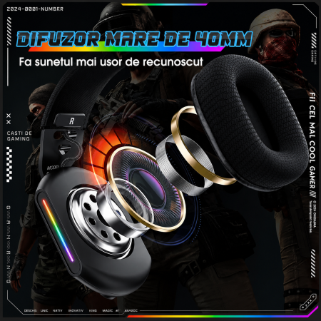 Casti Gaming ONIKUMA X12 RGB cu Microfon 360°, Difuzoare 40mm HD si Pernite Memory Foam [5]