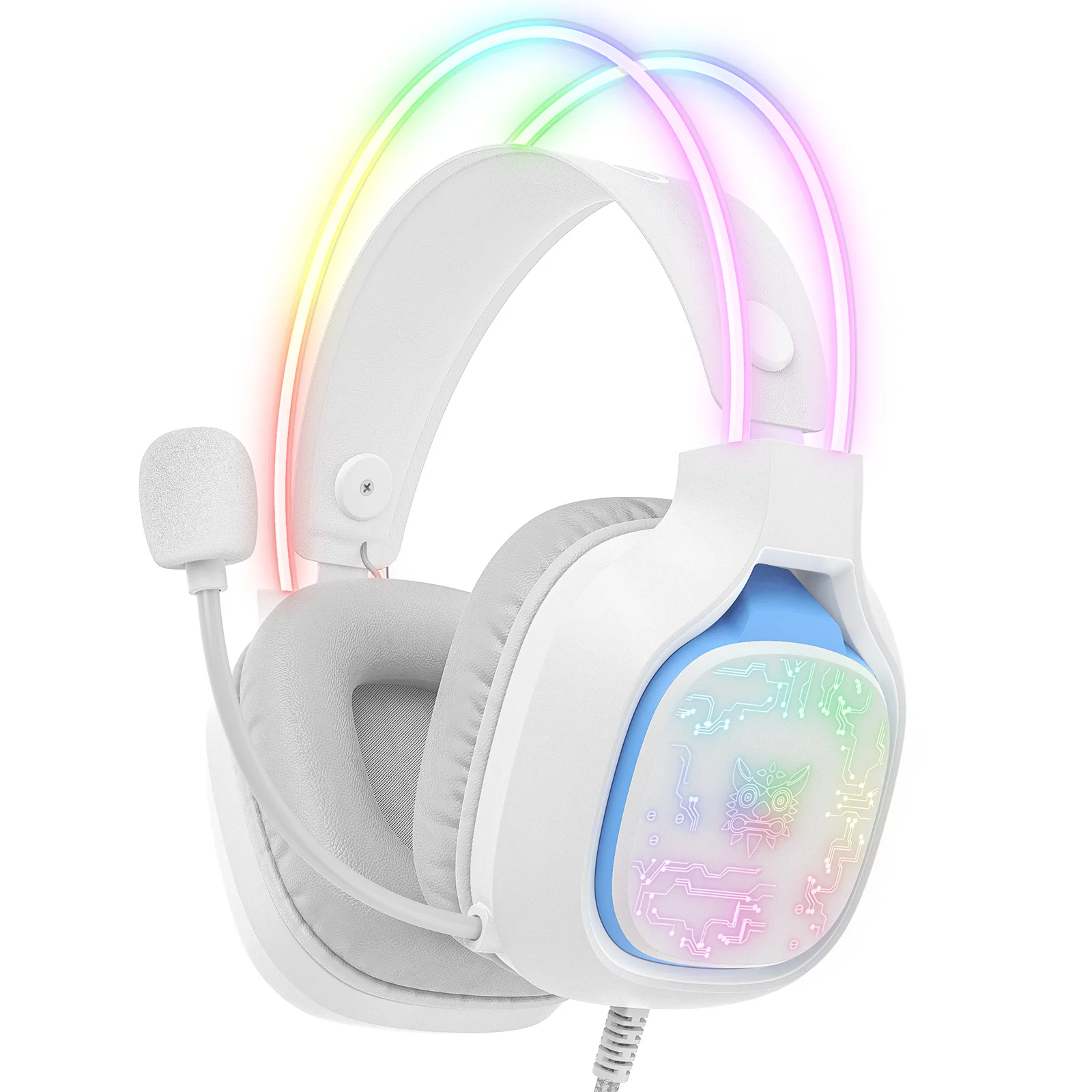 Casti Gaming - Casti Gaming Onikuma X22 Profesionale, Iluminare RGB, Microfon Noise Cancelling, Zero Ear Pressure, Multi Platform - Alb