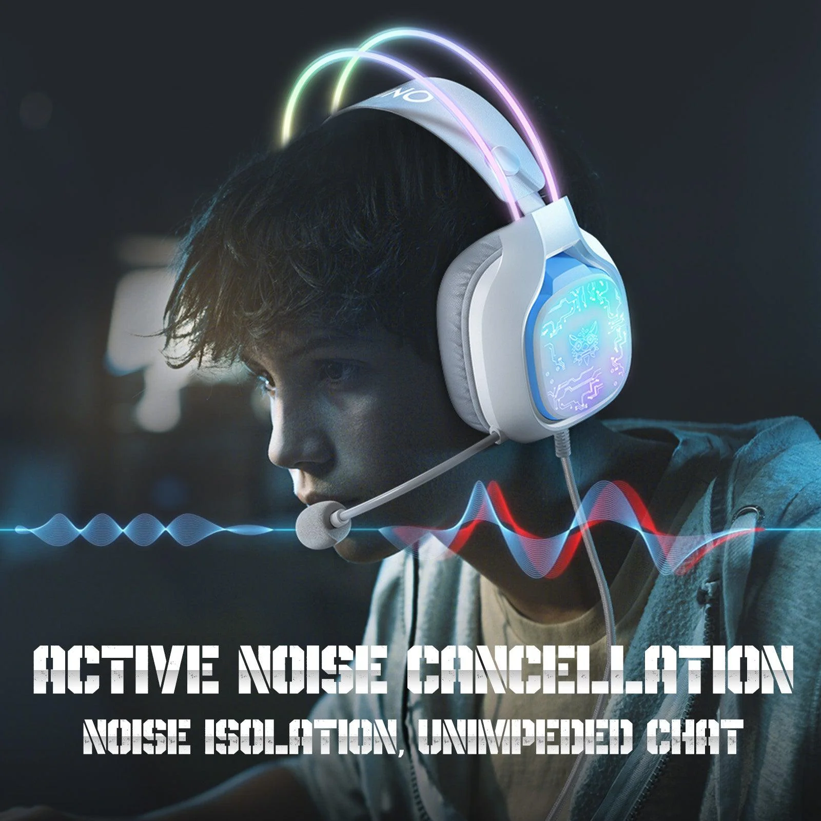 Casti Gaming Onikuma X22 Profesionale, Iluminare RGB, Microfon Noise Cancelling, Zero Ear Pressure, Multi Platform - Alb [3]