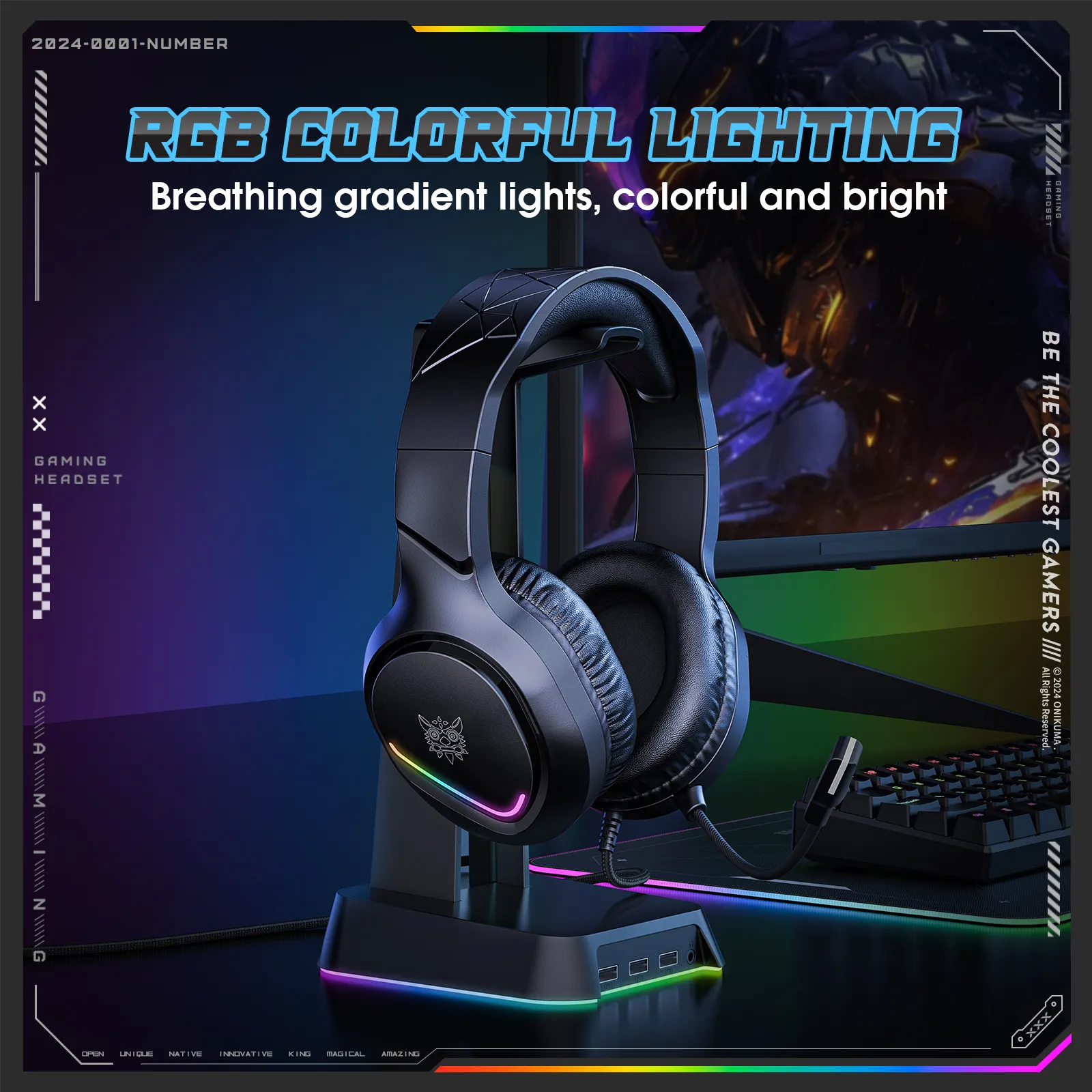 Casti Gaming Onikuma X31 Profesionale, Iluminare RGB, Microfon Noise Cancelling, Zero Ear Pressure, Multi Platform - Negru [1]