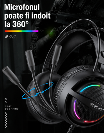 Căști Gaming ONIKUMA X88 RGB, Difuzoare 50 mm, Microfon 360° cu Anulare Zgomot, Sunet Surround Stereo, USB + Jack 3.5 mm, Compatibile PC, Laptop, PS4, PS5, Telefon, Negru [11]