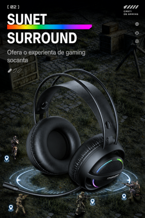 Căști Gaming ONIKUMA X88 RGB, Difuzoare 50 mm, Microfon 360° cu Anulare Zgomot, Sunet Surround Stereo, USB + Jack 3.5 mm, Compatibile PC, Laptop, PS4, PS5, Telefon, Negru [10]