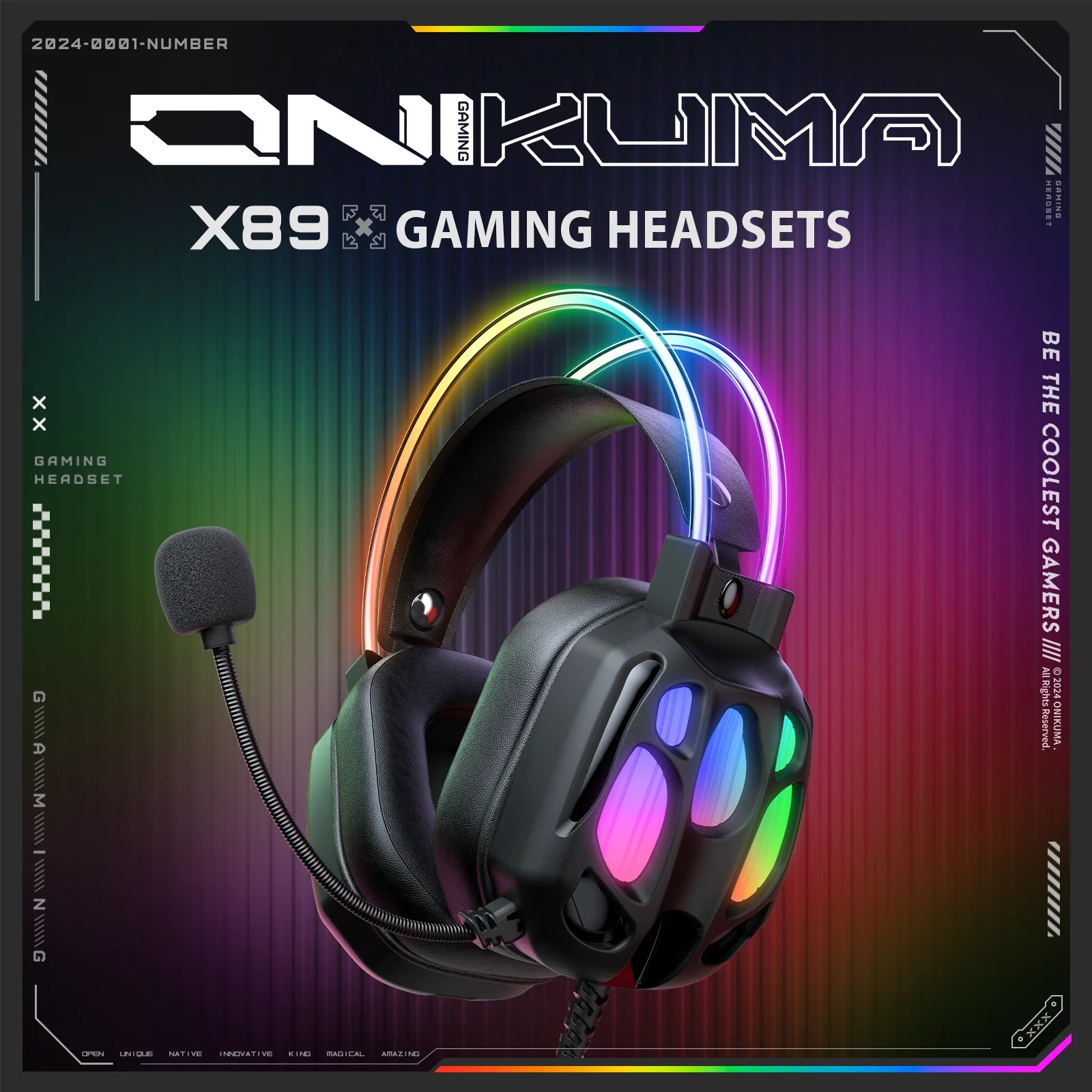 Casti Gaming RGB ONIKUMA X89 cu Microfon 360°, Difuzoare 50 mm, Iluminare RGB, Compatibile PC / PS4 / PS5 / Xbox / Laptop / Telefon, Negru [1]