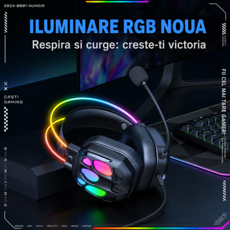 Casti Gaming RGB ONIKUMA X89 cu Microfon 360°, Difuzoare 50 mm, Iluminare RGB, Compatibile PC / PS4 / PS5 / Xbox / Laptop / Telefon, Negru [4]
