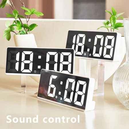Ceas de interior cu design modern, activare vocala, iluminare discreta pe timp de noapte, 6628, temperatura, alarma, snooze, alb [4]