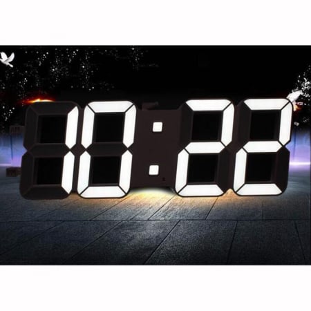 Ceas de mari dimensiuni cu termometru, alarma, alimentare la priza, negru-alb [3]