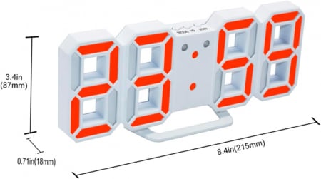 Ceas de mari dimensiuni cu termometru, alarma, alimentare la priza, alb cu rosu 6609 [4]