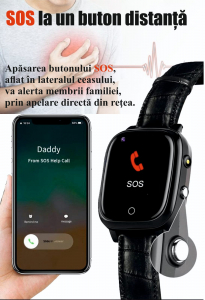 Ceas inteligent pentru adulti 4G cu localizare prin GPS, apelare audio, video, termometru, puls, tensiune, camera, buton SOS, H10 negru [8]