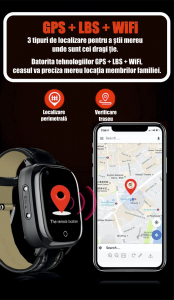 Ceas inteligent pentru adulti 4G cu localizare prin GPS, apelare audio, video, termometru, puls, tensiune, camera, buton SOS, H10 negru [7]