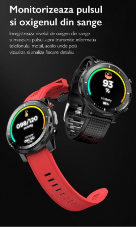 Ceas inteligent (smartwatch) sport Optimus AT L15 ecran cu touch 1.3 inch color HD, Sp02, puls, 10 moduri sport, notificari, red [6]