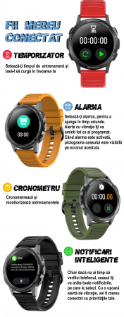 Ceas inteligent (smartwatch) sport Optimus AT L15 PRO ecran cu touch 1.3 inch color HD, Sp02, puls, 10 moduri sport, notificari, caramiziu [13]