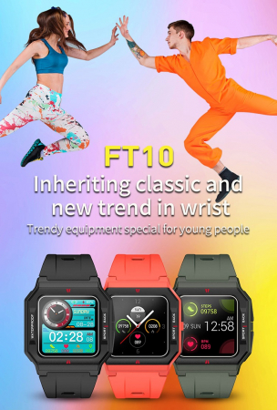 Ceas inteligent sport (smartwatch) FT10, rezistent la apa IP68, ecran 1.3 inch, functii multiple, rosu [2]
