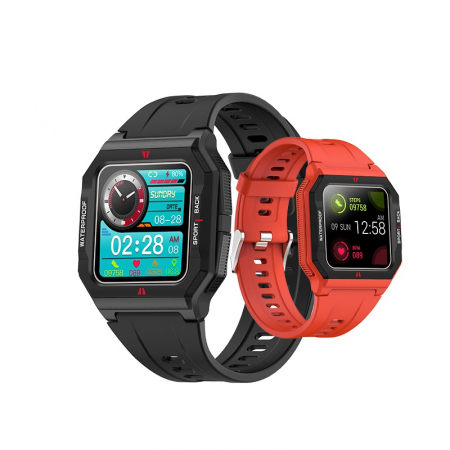 Ceas inteligent sport (smartwatch) FT10, rezistent la apa IP68, ecran 1.3 inch, functii multiple, rosu [1]
