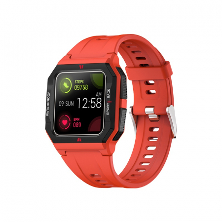 Ceas inteligent sport (smartwatch) FT10, rezistent la apa IP68, ecran 1.3 inch, functii multiple, rosu [0]