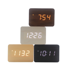 Ceas din lemn cu termometru, alarma, baterii / priza, negru [3]
