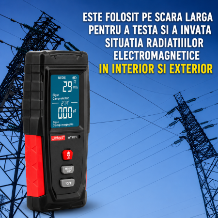 Detector radiatii electromagnetice Optimus Wintact 3121 unde electrice si magnetice, termometru, gri rosu [4]