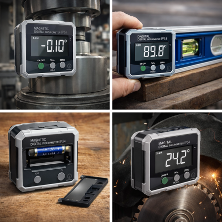 Inclinometru digital Optimus AT 838, goniometru profesional, baza magnetica, precizie ±0.1°, afisaj rotativ, MINI 5 cm, gri [5]