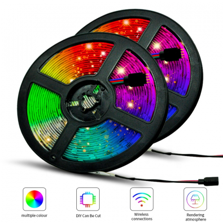 Banda LED RGB 60LED/m cu telecomanda si adaptor, 5m, multicolora [2]