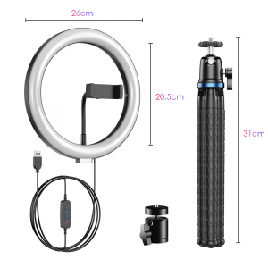 Selfie stick / Trepiede - Kit starter vlogging premium pentru birou - suport telefon + lampa circulara fotografica