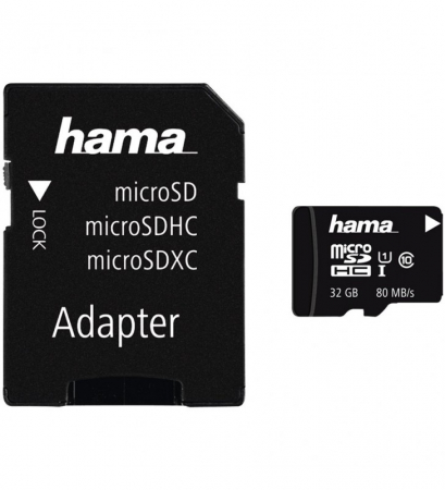 Card de memorie HAMA microSDXC, 32GB, clasa 10 UHS-I, 80MBs, cu adaptor [0]