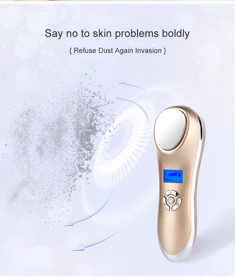 Aparate intretinere si ingrijire corporala - Instrument de înfrumusețare multifunctional cu ultrasunete Optimus AT Skin™  OFY-7901  cu vibratii la cald si rece pentru infrumusetarea si tratarea diverselor probleme ale pielii, Gold
